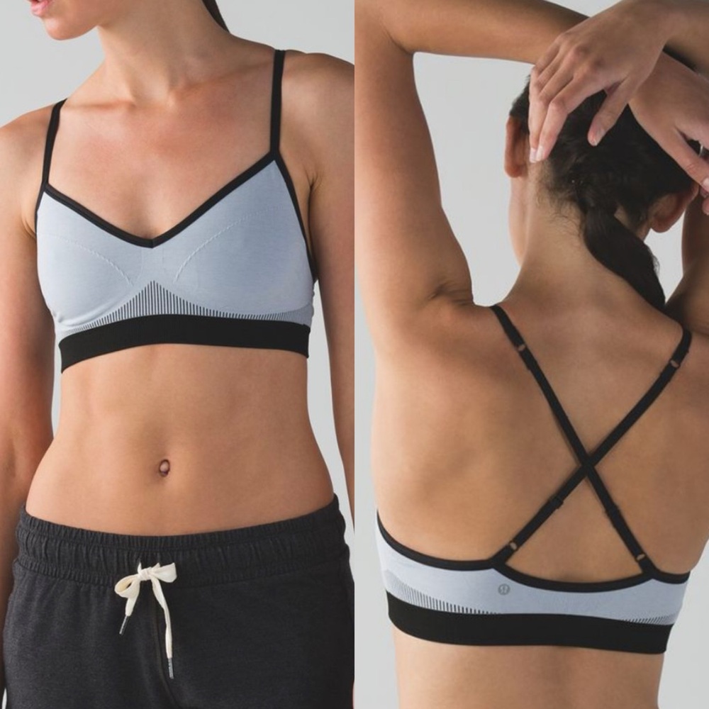 LULULEMON Hold Your Om Bra II‎ Heathered Silver Fox Cross Straps Strappy Size 2